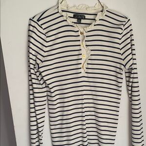 J. Crew White and Blue Striped Long Sleeve Top